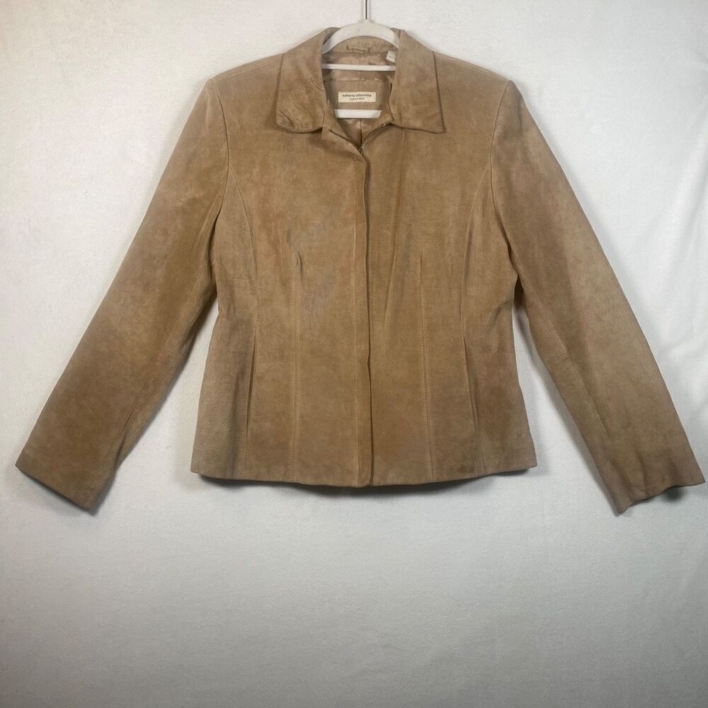 Valerie Stevens 100% Suede Leather Jacket Women’s L Tan Zip Front Lined